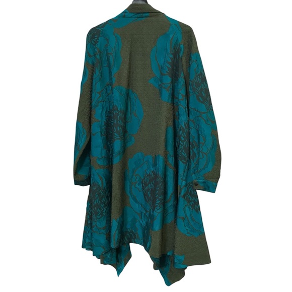 Gorgeous Samuel Dong size L Turquoise Teal Green Coat Jacket Brocade Drapey - Picture 4 of 8